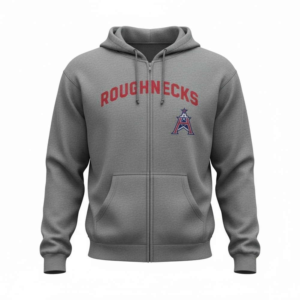 NWT XFL Houston Roughnecks Football Gray Full Zip Hoodie/Jacket - Size Medium